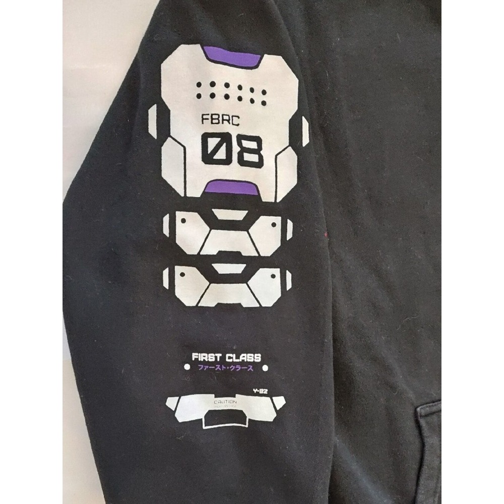 Men FBRC Black Zip-Up Hoodie Sweater Large White & Purple Graphics Pockets - Picture 6 of 15